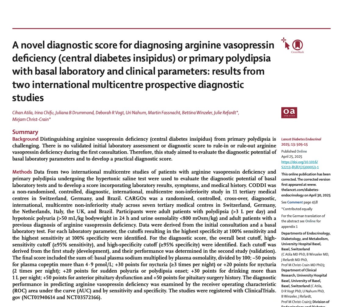 MemodiApp's tweet photo. Diferenciar diabetes insípida (deficiencia de vasopresina) de polidipsia primaria no siempre es fácil. Un nuevo artículo en The Lancet, sugiere una escala para hacerlo fácilmente. Hicimos un algoritmo visual y una calculadora, para que puedas acceder a ellos rápidamente: https://t.co/tJR9LUkFwK