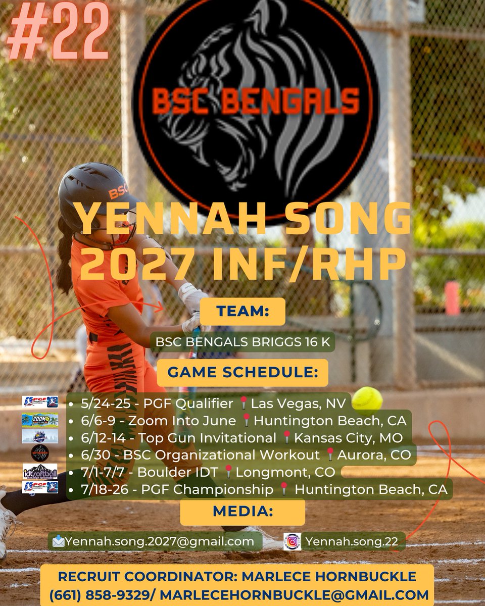 Yennah.song.22 (@yen2027) on Twitter photo Here is my summer schedule.
Starting this weekend
📍Magestic Park Field 3, 10am -Las Vegas
<a href="/BSCBengals/">BSC Bengals</a> @marlecehornbuckle Here is my summer schedule.
Starting this weekend
📍Magestic Park Field 3, 10am -Las Vegas
<a href="/BSCBengals/">BSC Bengals</a> @marlecehornbuckle