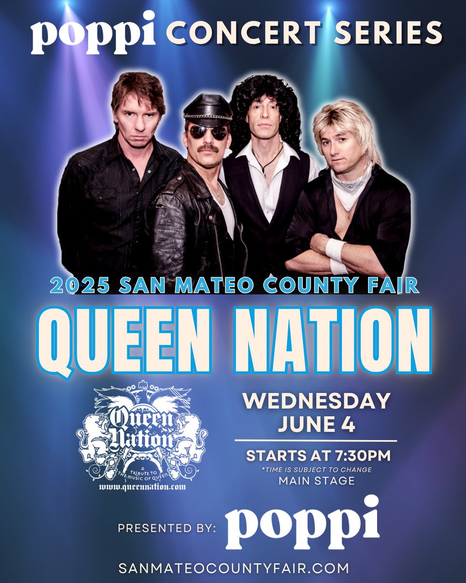 🎤 Poppi Concert Series at the San Mateo County Fair! 

🎸 June 4 @ 7: 30 pm: Queen Nation

✨ The Poppi Concert Series is included with your general admission ticket to the Fair! <a href="/drinkpoppi/">poppi</a>

🎟️ To purchase your general fair admission tickets, use the link in our bio