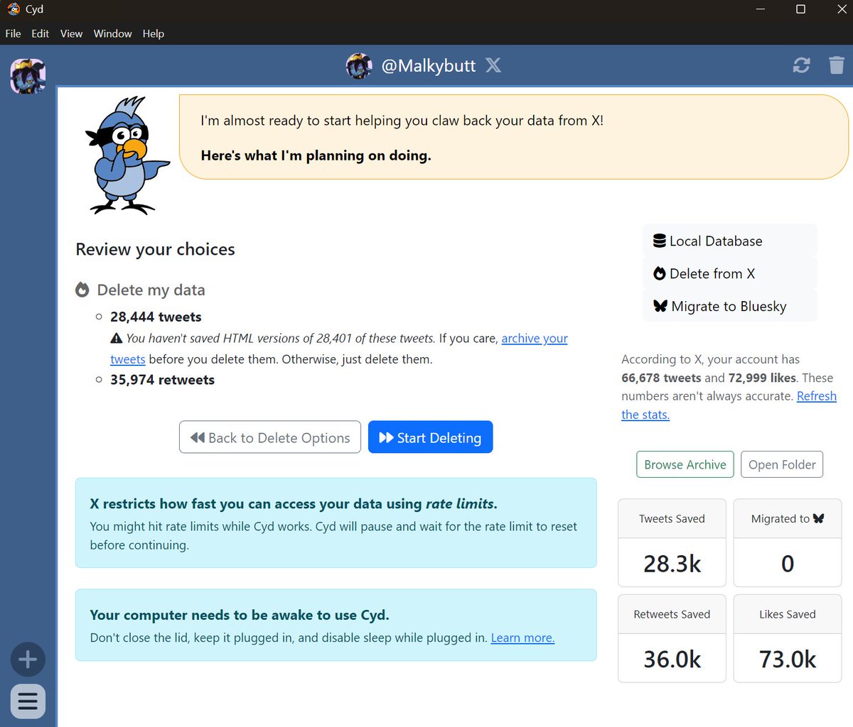 Malkybutt's tweet photo. Finally found a tool to mass delete my posts from this AI-mElon-infested hellscape #Cyd. Fuck you #Grok and fuck you #mElon. 12 years on this platform, only to watch it become a cesspool.

You know where to find me – Telegram or the other place. Good riddance! https://t.co/L0y6u9cGIe