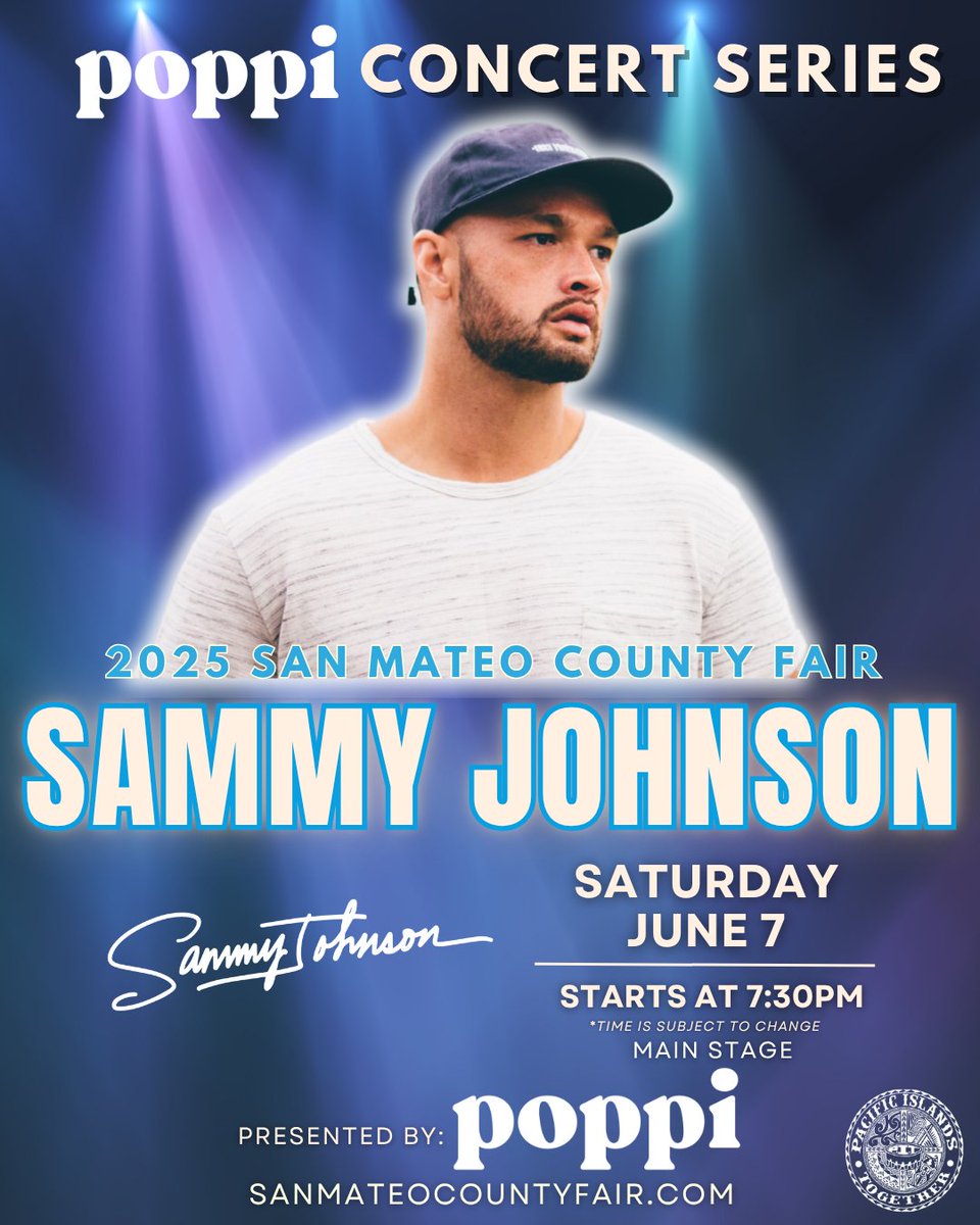 🎤 Poppi Concert Series at the San Mateo County Fair! 🎉

🎤 June 7@ 7:30 pm: Sammy Johnson

✨ The Poppi Concert Series is included with your general admission ticket to the Fair! <a href="/drinkpoppi/">poppi</a>

🎟️ To purchase your general fair admission tickets, use the link in our bio