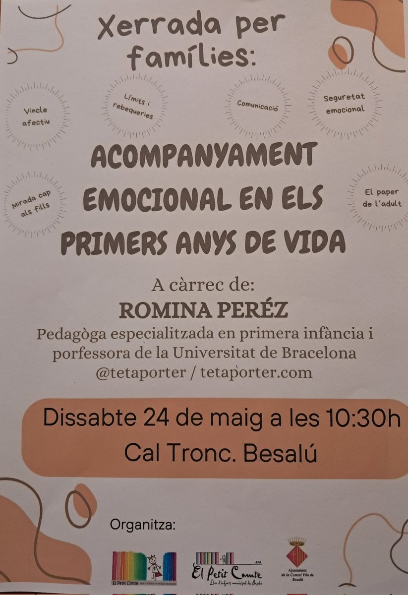 Scanals72's tweet photo. Xerrada molt interessant a càrrec de Romina Perez, pedagoga especialitzada en primera infància. No us la perdeu! @Aj_Besalu @lluisguino https://t.co/7D3heCP8yO
