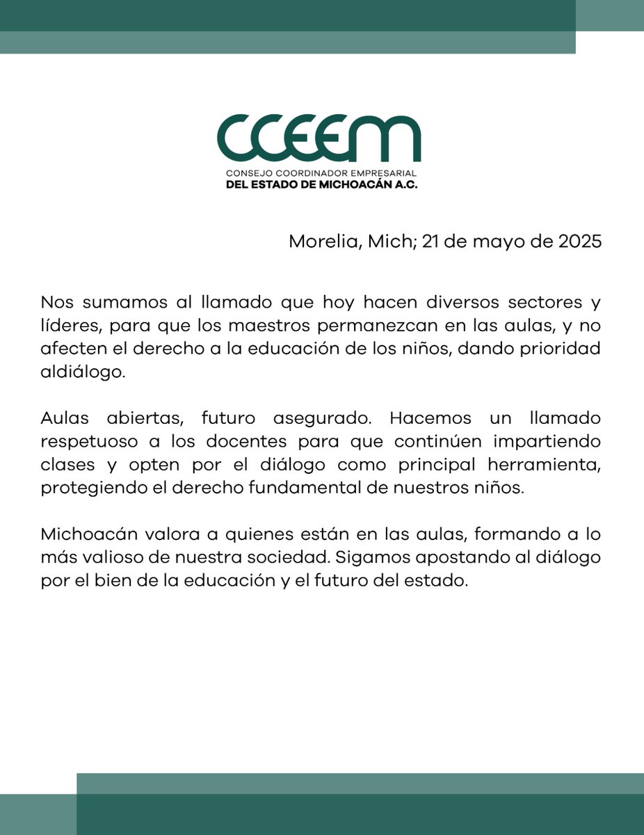 Realizamos un llamado respetuoso a los docentes en #Michoacán.