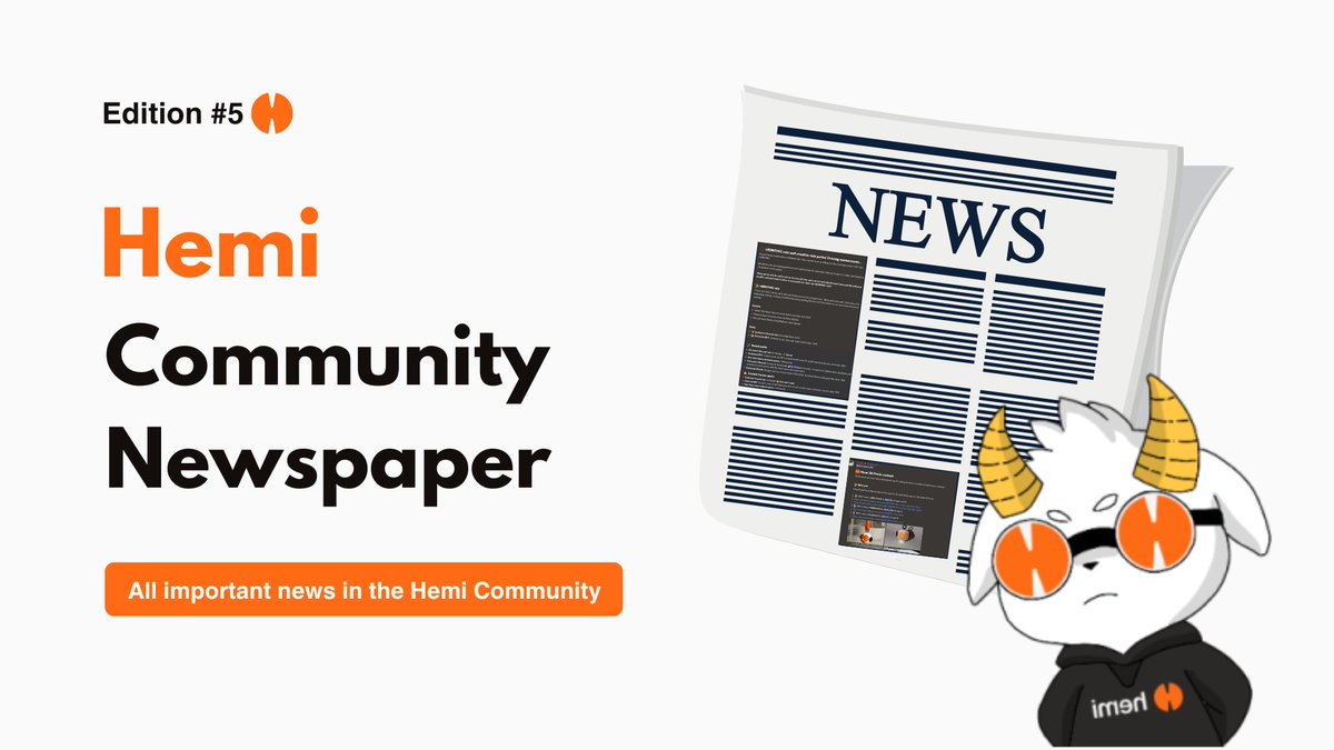 Hemi Community Newspaper #5

Hello <a href="/hemi_xyz/">Hemi</a> Community 👋

Welcome to the 5th edition of Newspaper, where you'll find the latest updates, events, news, memes, and more from the Community in the last 7 days!

👉 medium.com/@CryptoViktor/…

📆 The Newspaper is published weekly