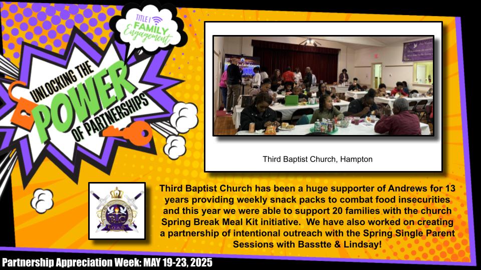 April Howard (@msaprilhoward) on Twitter photo Title I Community Partner Appreciation Week 2025
<a href="/AndrewsPreK8/">Andrews PreK-8 School</a> #FamilyEngagement Title I Community Partner Appreciation Week 2025
<a href="/AndrewsPreK8/">Andrews PreK-8 School</a> #FamilyEngagement
