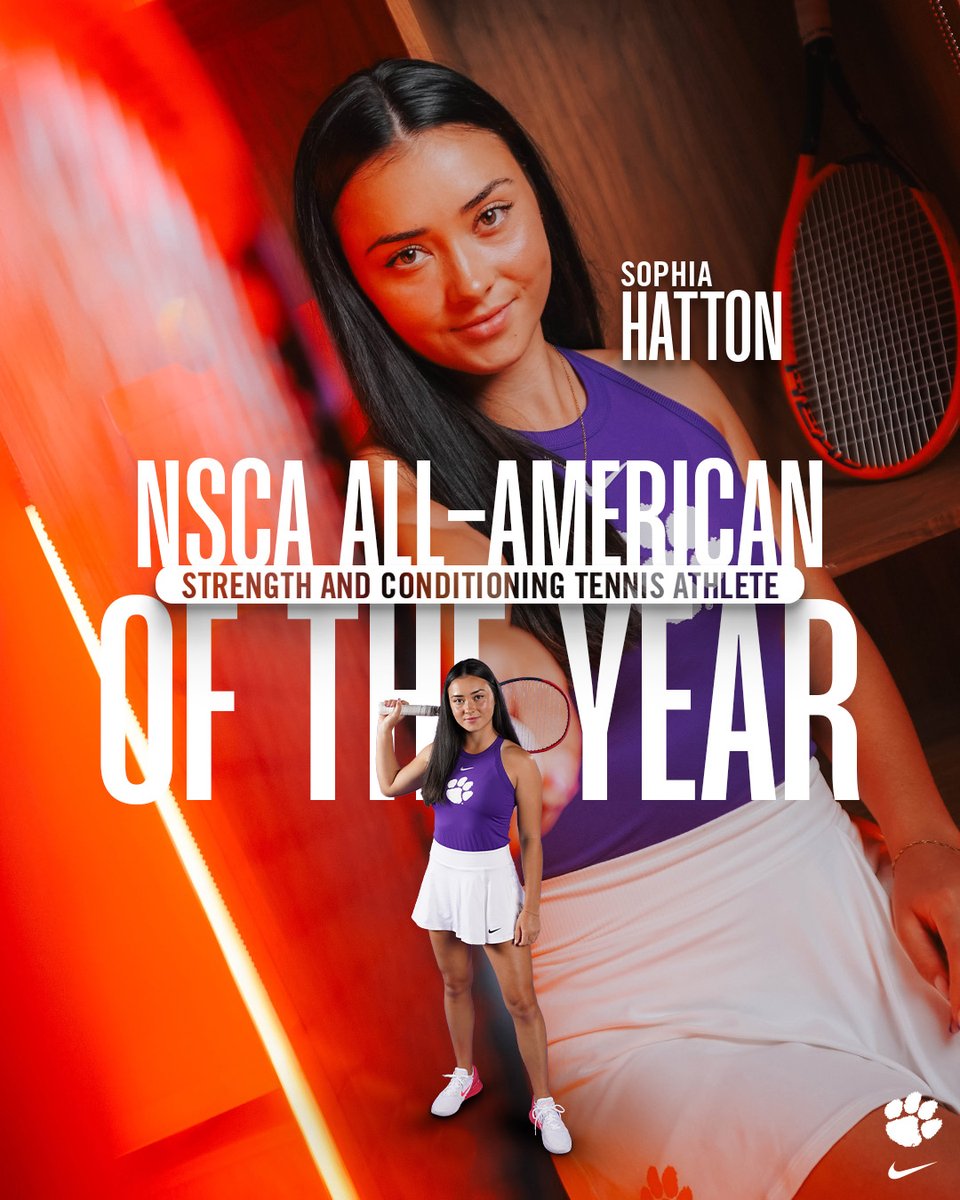 ClemsonWTennis's tweet image. Add it to her resume! 🐅
Congratulations to Sophia Hatton on being awarded a NSCA All-American Strength and Conditioning Athlete of the Year for College Tennis 🏋️♀️
🔗 bit.ly/438szSN | #OB