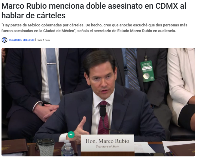Marco Rubio solo dijo lo obvio.
 Los cárteles gobiernan regiones de México.
¿Saben qué tienen en común los estados más violentos del país?
Están gobernados por Morena:
• Zacatecas
• Guerrero
• Chiapas
• Michoacán
• Veracruz