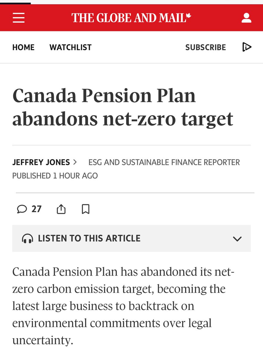 Canada Pension Plan abandons net zero target.