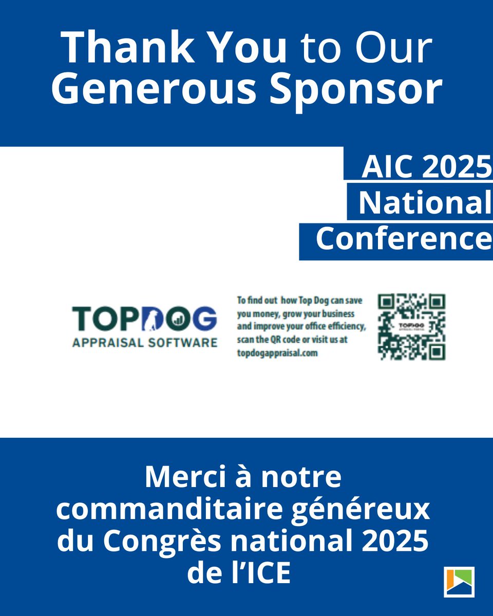 Thank you, TopDog Appraisal Software, for your support of the AIC 2025 National Conference! ✅ We so appreciate your sponsorship.

#AIC2025 #ProfessionalAppraisers #PApp #CanadianRealEstate

---

Merci, TopDog Appraisal Software, pour votre soutien au Congrès national 2025 de