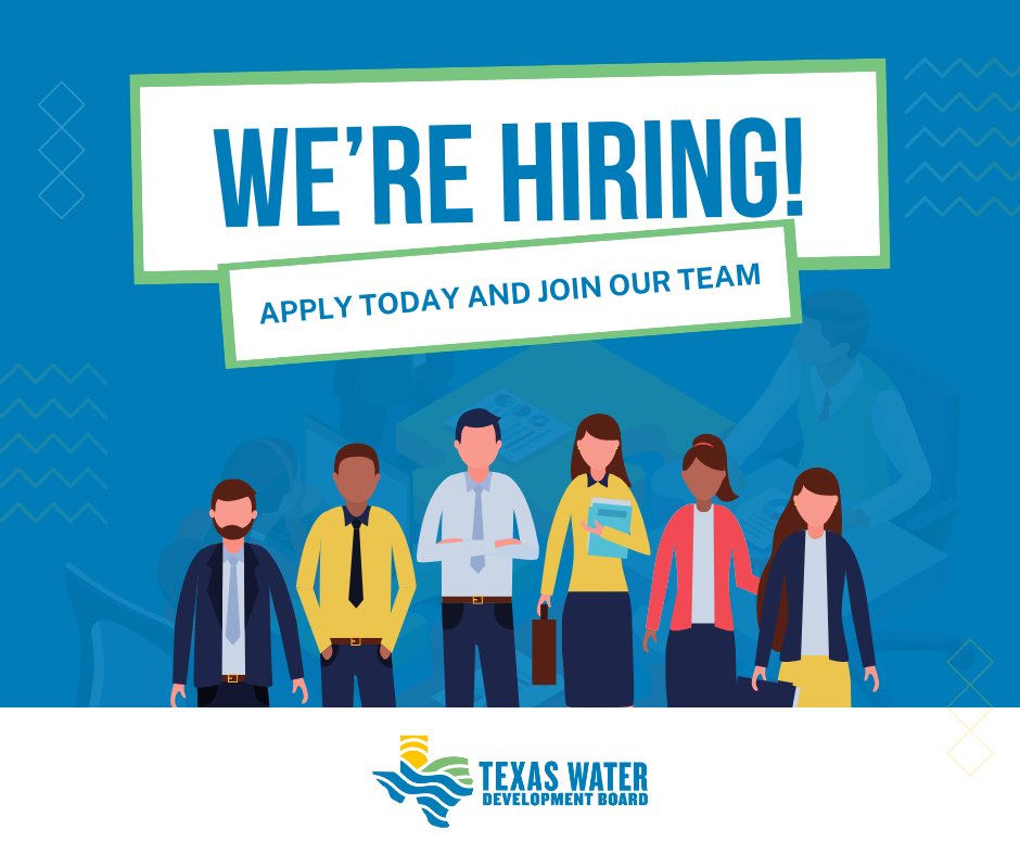 twdb's tweet photo. Looking for a rewarding career in an essential industry? The @TWDB is now hiring! We’re seeking highly skilled and motivated candidates in various positions. 💧 Apply today at https://t.co/w2NgFzOGUY.

#txwater #texasjobs #workinwater #workinginwater #txjobs #txcareers https://t.co/dLDevvEnUi