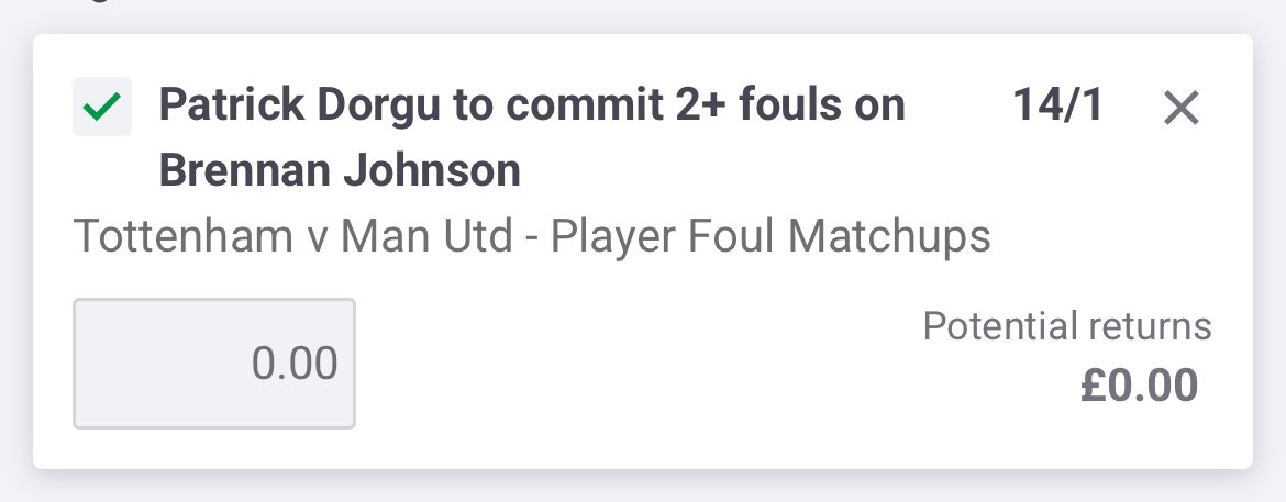 keep_punting's tweet photo. Dorgu to commit 1+ foul on Johnson (9/4) - Sky/BF/PP 

Dorgu to commit 2+ fouls on Johnson (14/1) - BF/PP, 12/1 on Sky 

Dorgu to commit 3+ fouls on Johnson (80/1) - Sky, 66/1 on the others 

Dorgu &amp; Johnson to commit 1+ fouls on each other (7/1) Sky/BF/PP https://t.co/xdEo6mqrZi