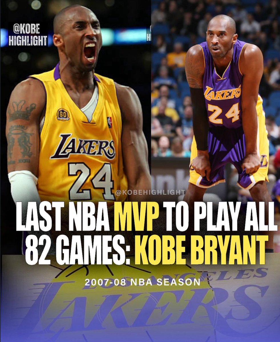 Jacob (@jacobtheclipper) on Twitter photo It has been 17 years since the last time the NBA MVP played all 82 games…
Kobe Bryant
2007-08
(<a href="/kobehighlight/">Kobe Bryant Stories & Motivation</a>) It has been 17 years since the last time the NBA MVP played all 82 games…
Kobe Bryant
2007-08
(<a href="/kobehighlight/">Kobe Bryant Stories & Motivation</a>)