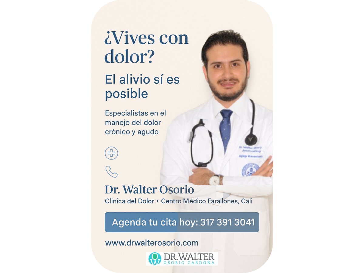 DrWalterOsorio's tweet photo. ¿Dolor que no se va?
Tratamos dolor crónico, lumbar, neuropático y más en Cali.
Dr. Walter Osorio – Clínica del Dolor
Centro Médico Farallones
Agenda: 317 391 3041 ☎️

#ClínicaDelDolorCali #ManejoDelDolor #DolorCrónico #Cali #SaludCaliclinica fara https://t.co/al9xqON36M