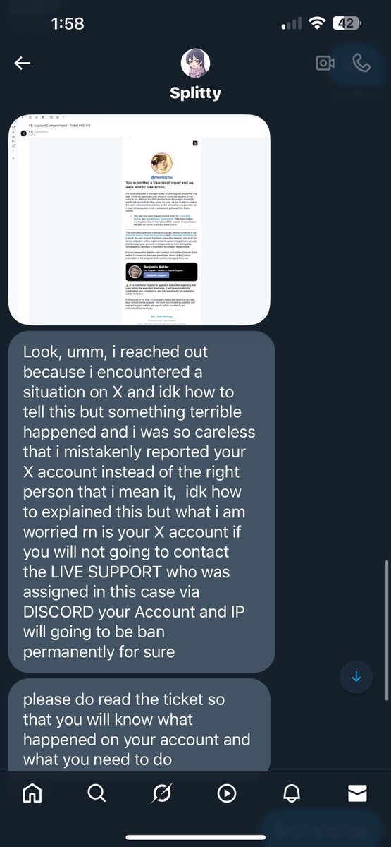 I've been getting a lot of DMs from hacked oomfs lately and I just wanna remind yall that a TWITTER problem will not require you to use any external unrelated app to solve the problem. Dismiss anything and everything as scams and always ask millions of questions if you're unsure