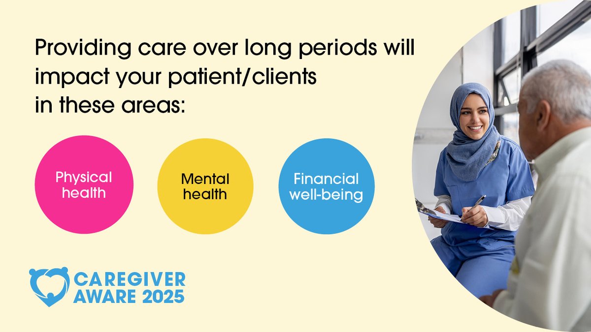 Are you a healthcare professional providing medical advice to clients and patients? Be aware of the impact caregiving can have and be sure to ask them about their role. canadiancaregiving.org/advocacy/careg… 

#CaregiverAware#CdnCaregiving