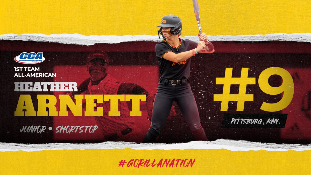 FIRST TEAM ALL-AMERICAN‼️

Heather Arnett earns D2CCA 1st team All-America recognition for Pitt State Softball 🦍🥎

It's Arnett's second straight D2CCA 1st team All-America selection.

<a href="/Gorilla_SFB/">Pitt State Softball 🥎</a>|<a href="/pittstate/">Pittsburg State</a>