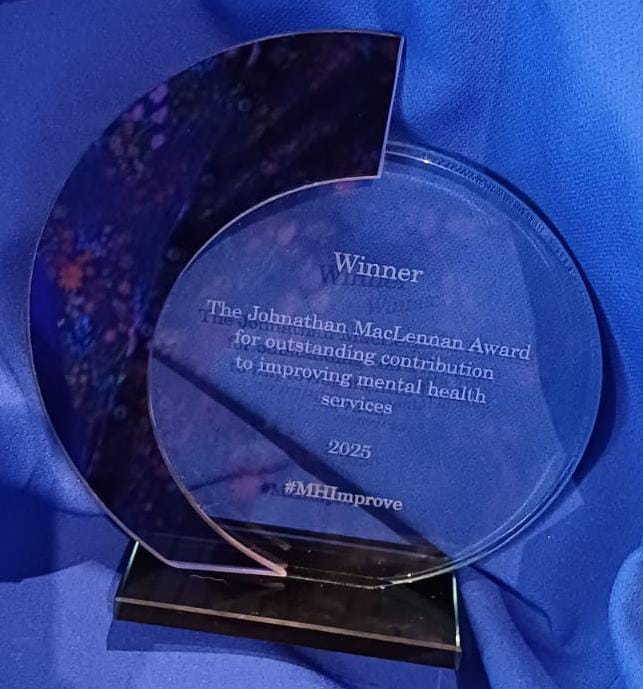 GmmhJo's tweet photo. Very proud to accept the international Johnathan MacLennan Award for outstanding contribution to improving mental health services for reducing racial abuse towards staff, and increasing staff support. Congratulations to everyone involved in the REACH project! @GMMH_NHS #MHImprove https://t.co/ofr4q9Om2o