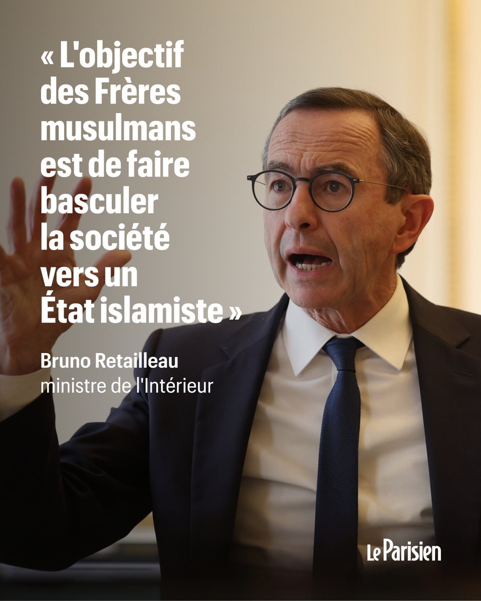 le_Parisien's tweet photo. 🔵 Après son élection dimanche à la tête des Républicains, Bruno Retailleau se confie dans nos colonnes. Le ministre de l'Intérieur alerte sur la «menace frériste» et détaille sa feuille de route de nouveau patron de la droite.

Lire l'interview ici ➡️ https://t.co/pFYPduecZf https://t.co/Q8WMJqHKhu