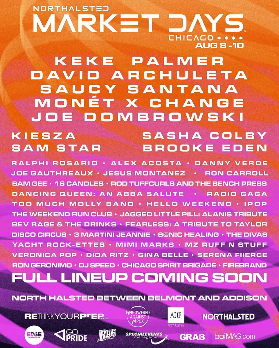 Northalsted Market Days (@marketdayschi) on Twitter photo 🔥 Honey, clear your calendar because <a href="/Northalsted/">Northalsted</a> Market Days 2025 is coming in HOT HOT HOT August 8–10 and YES, we’re serving you THREE full days of music, mayhem, and legendary drag royalty this year 💅✨
Head to marketdayschicago.com for all the juicy details. 🔥 Honey, clear your calendar because <a href="/Northalsted/">Northalsted</a> Market Days 2025 is coming in HOT HOT HOT August 8–10 and YES, we’re serving you THREE full days of music, mayhem, and legendary drag royalty this year 💅✨
Head to marketdayschicago.com for all the juicy details.