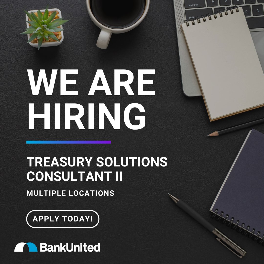 #WorkWithUsWednesday 📣 Are you ready to take your career to the next level? We are hiring! If you thrive in a fast-paced, collaborative environment, join our team! 😄 Check out this job here: bit.ly/4jfGefK #BankUnited  #WeAreHiring #CareerGoals #JoinOurTeam