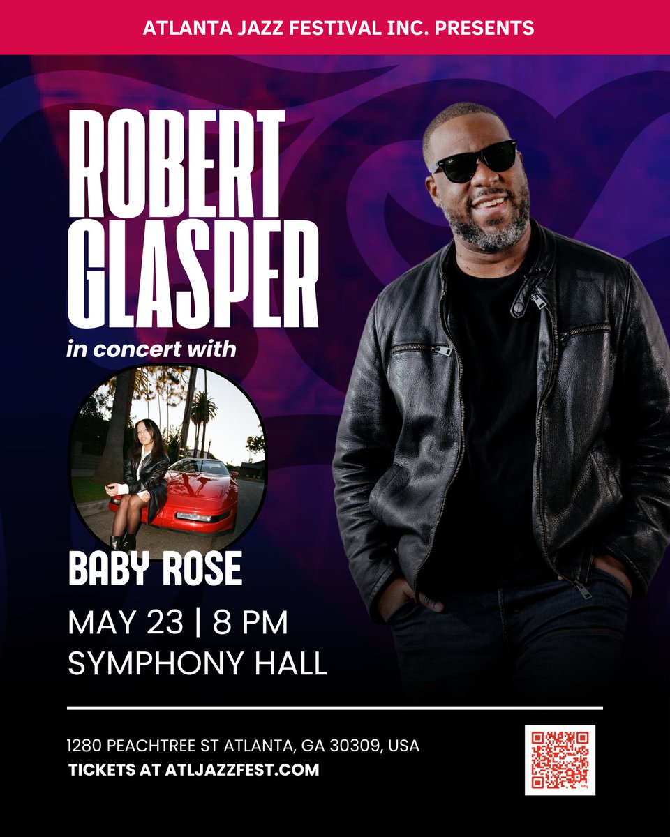 Kick off @atlantajazzfest in style with an EPIC pre-festival concert. Join GRAMMY-winning pianist <a href="/robertglasper/">Robert Glasper</a> and <a href="/babyrosemusic/">🥀</a> on Friday, May 23 at 8 p.m. for an unforgettable night of music at @atlsymphonyhall. Visit atljazzfest.com for more info!