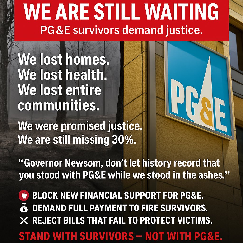 Lyfe_withsyd's tweet photo. Governor Newsom, under your leadership, PG&amp;E was allowed to exit bankruptcy.
You signed AB 1054 — a bill we supported in good faith, believing it would protect us.
Instead, it protected PG&amp;E. And we were left behind. @CAgovernor https://t.co/WUJjhfbKEW