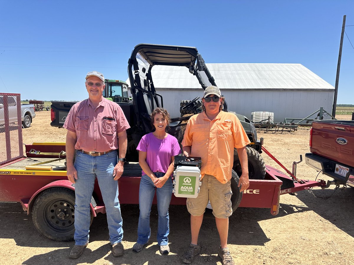 Kelby Wright from Cross County with his Aquatrac prize from the 2024 Crop Per Drop contest. Puctured with Kelby are Jenna Martin and Rick Wimberley. ⁦<a href="/CropPerDropAr/">Arkansas Crop Per Drop Contest</a>⁩