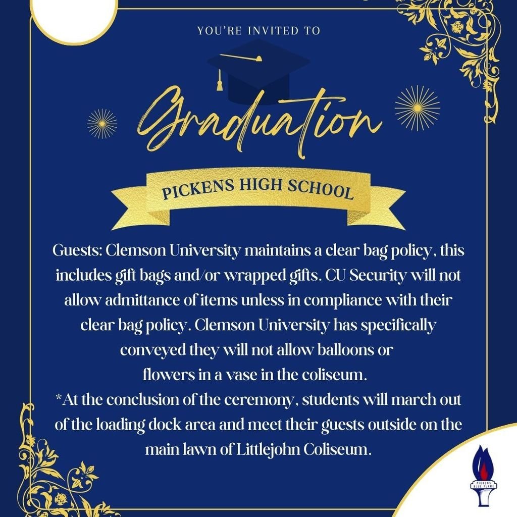 Pickens High School (@pickenshighsc) on Twitter photo To All Guests Attending Graduation: Please take a moment to read this important information about our PHS Graduation Ceremony this Saturday to ensure a smooth and celebratory experience. To All Guests Attending Graduation: Please take a moment to read this important information about our PHS Graduation Ceremony this Saturday to ensure a smooth and celebratory experience.