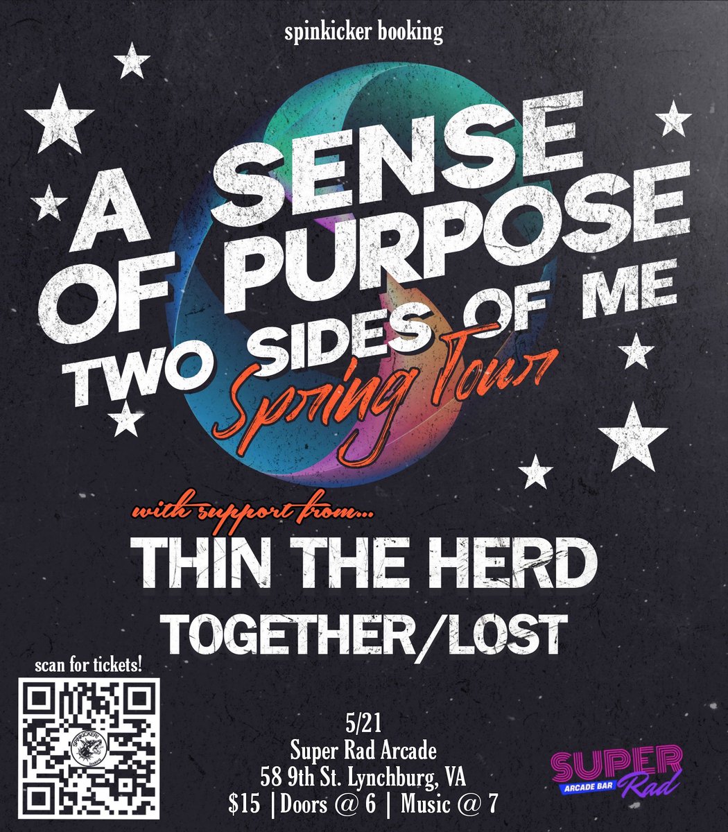 TwoSidesOfMeVA's tweet photo. Kicking off our 'Spring Tour' with @asopband TONIGHT in Lynchburg, VA at @superradarcade https://t.co/KY3CgNJDrV