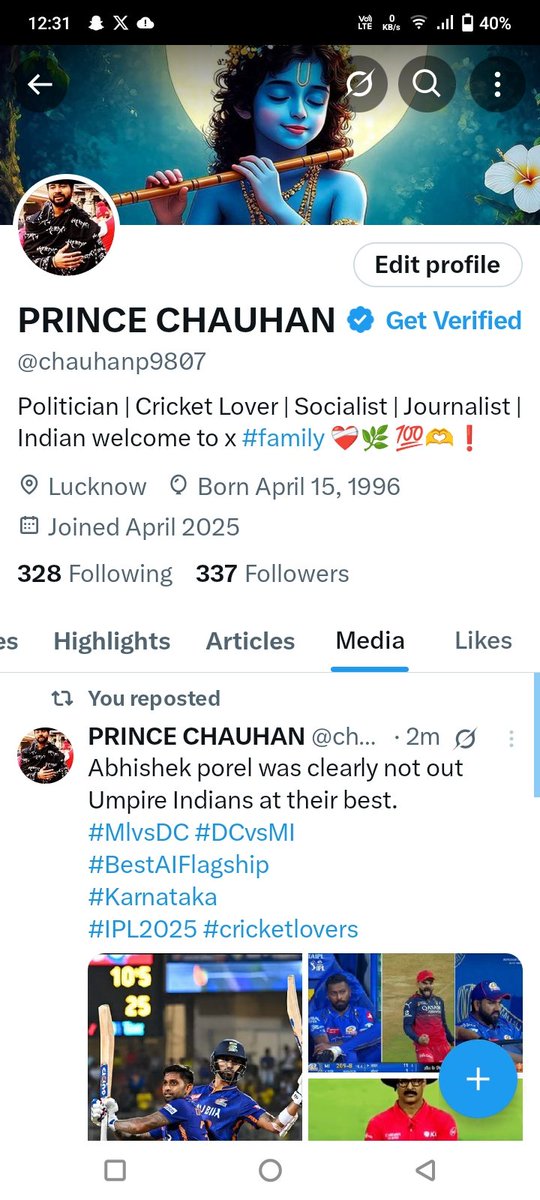 chauhanp9807's tweet photo. फॉलो करें फॉलो बैक मिलेगा 100% ...
Welcome to x family 💯✅🙏
#MlvsDC #DCvsMI
#BestAIFlagship
#Karnataka
#IPL2025 https://t.co/4L4SFQkhUu