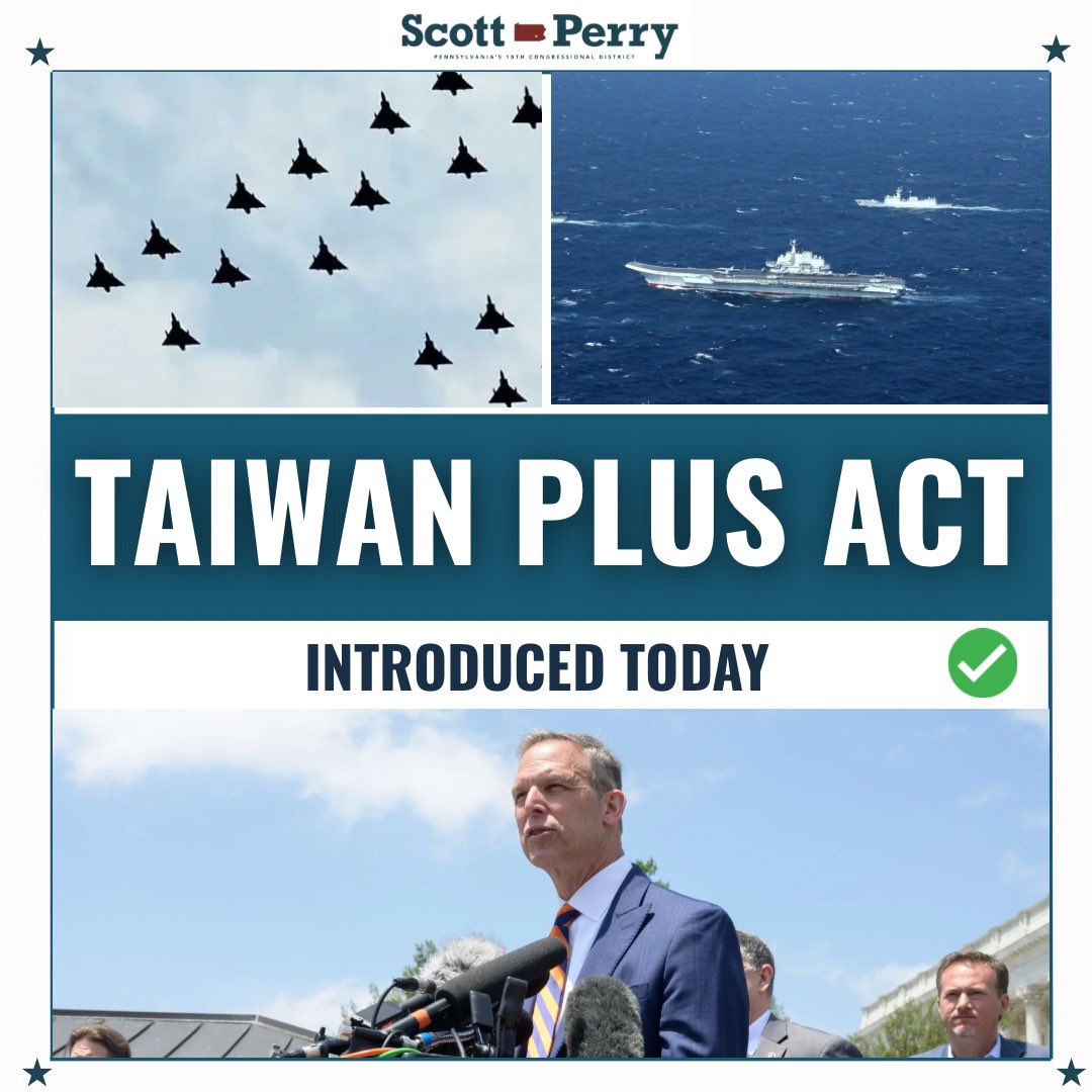 Rep. Scott Perry (@repscottperry) on Twitter photo Today I introduced the “Taiwan PLUS Act.” Taiwan is a key partner in deterring the Chinese Communist Party, so it's critical that they're able to purchase weapons when they need them. Thank you <a href="/RepTiffany/">Rep. Tom Tiffany</a> for co-sponsoring, and thank you <a href="/SenRickScott/">Rick Scott</a> for leading this effort in Today I introduced the “Taiwan PLUS Act.” Taiwan is a key partner in deterring the Chinese Communist Party, so it's critical that they're able to purchase weapons when they need them. Thank you <a href="/RepTiffany/">Rep. Tom Tiffany</a> for co-sponsoring, and thank you <a href="/SenRickScott/">Rick Scott</a> for leading this effort in