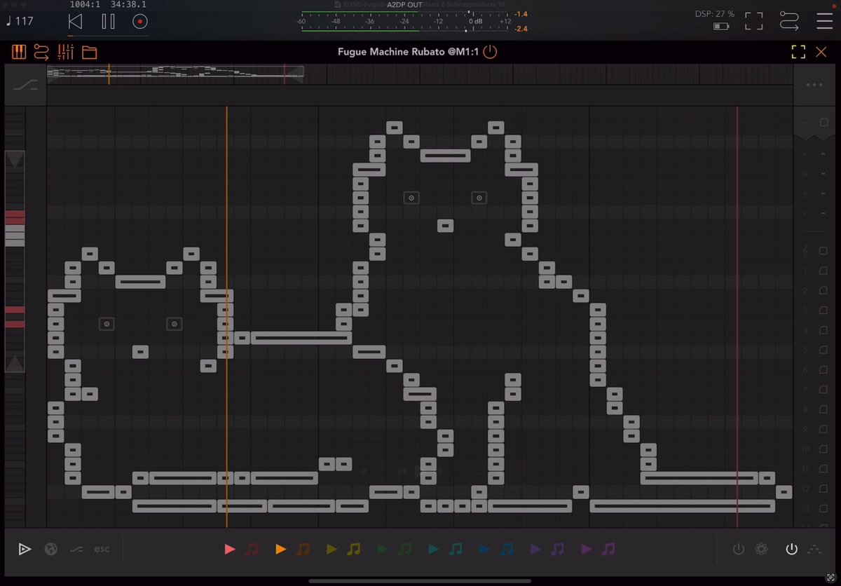 Wow! Fugue Machine Rubato is absolutely inspiring and so much fun :) 
And it even comes with Cats!! 🐈🐈
Here is a quick Jam with one instance of Elastic OSC and a bit of Imaginando GRFX on top:
youtube.com/watch?v=2DSvUI…