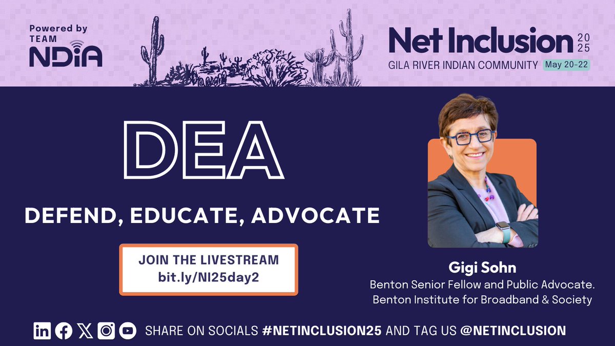 ➡️ Join us now on YouTube as we continue Day 2 of #NetInclusion25 with Gigi Sohn's keynote on defending the #DigitalEquityAct. See you there! 

🎥 Livestream: bit.ly/NI25day2 
🗓️ Schedule: bit.ly/NI25livestream2

#DigitalEquityNow #DigitalInclusion