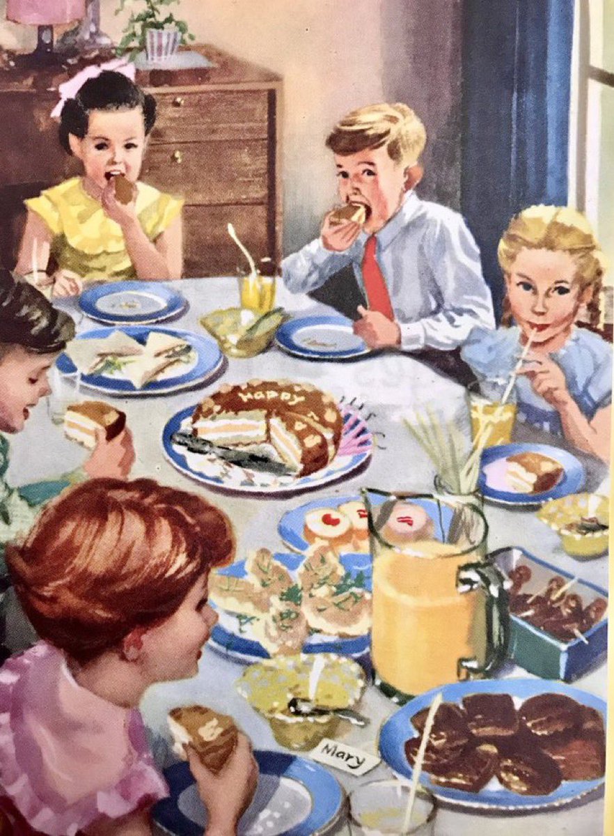 Back when your opinion of the food depended solely on the cake-to-sandwich ratio

Artist: Harry Wingfield 
(The Party, 1960)