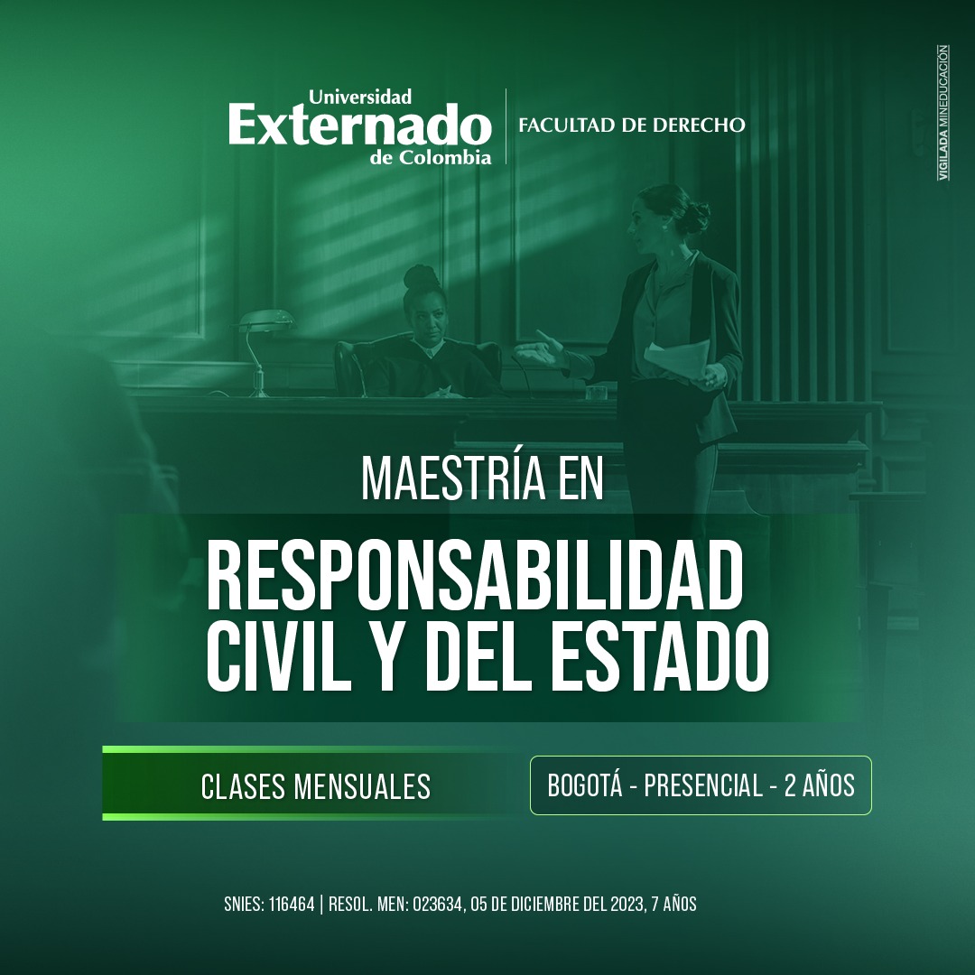 El Departamento de Derecho Civil de la Universidad Externado de Colombia, se complace en anunciar que se encuentran abiertas las inscripciones para la Maestría en Responsabilidad Civil y del Estado.

uexternado.edu.co/admision-posgr…