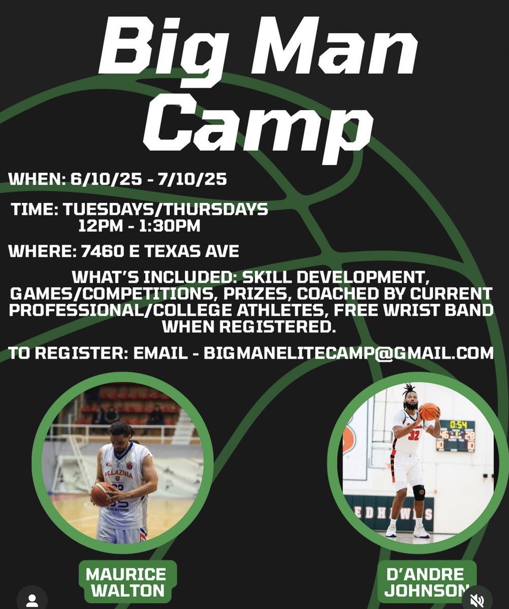 ARIZONA STAND UP!
This is Coach Moe Walton, current pro and former college all-American post player and coach. I am hosting two day a week sessions for post players to work on position specific skills.
BIG MAN CAMP
June– July | 2 Days a Week
This isn’t for everyone. 
Serious work