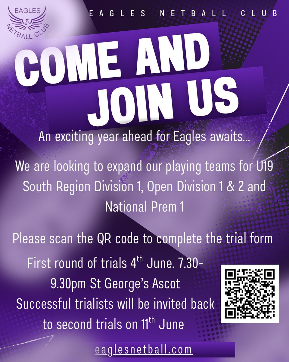A reminder that if you wish to trial you must complete the form prior to attending. Closing date Monday 02nd June. 💜