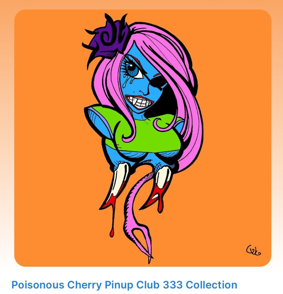 poisonouspinups's tweet image. Poisonous Cherry Pinup Club NFTs started in 2021 based on our mascot from our IRL Pinup magazine currently on issue 42. The long-term project has sold out phase 1 OG 222 and 2 other collections. Benefits to own our NFTs/Coin are FREE airdrops, RWA merch and events, plus an ever…