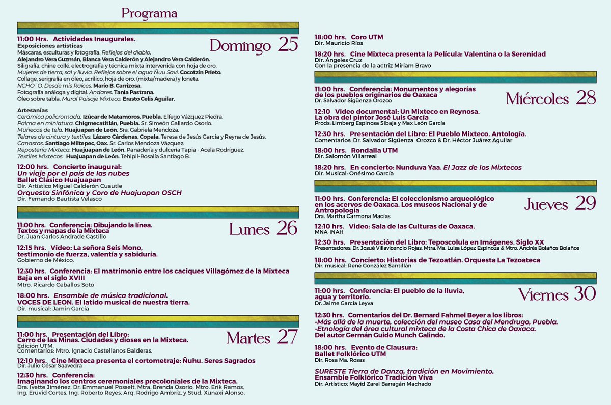 Música, artesanías, presentación de libros entre otras actividades son parte de la XXIV Semana de la Cultura Mixteca de la Universidad Tecnológica de la Mixteca, del 25 al 30 de mayo