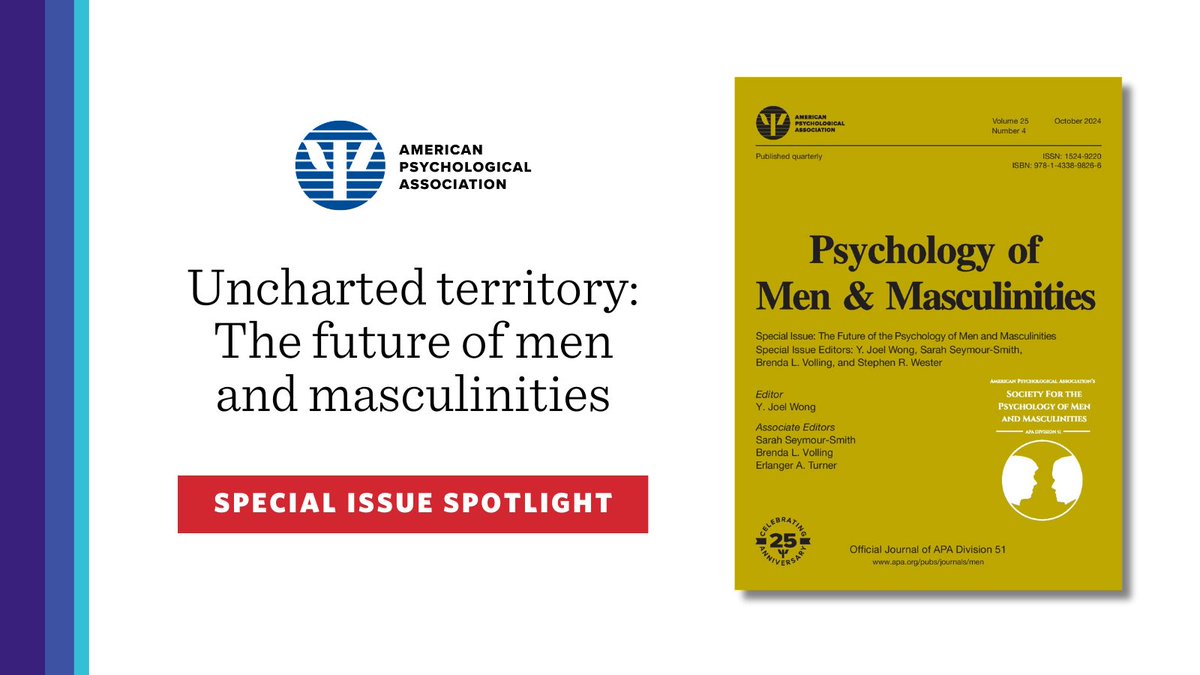 APA Journals (@apa_journals) on Twitter photo "Uncharted territory: The future of men and masculinities"āread an overview of key insights from this special issue of Psychology of Men & Masculinities, a publication of APA Div 51 (<a href="/SPSMM_D51/">APA Division 51</a>) ā”ļø bit.ly/3F1NUnG "Uncharted territory: The future of men and masculinities"āread an overview of key insights from this special issue of Psychology of Men & Masculinities, a publication of APA Div 51 (<a href="/SPSMM_D51/">APA Division 51</a>) ā”ļø bit.ly/3F1NUnG