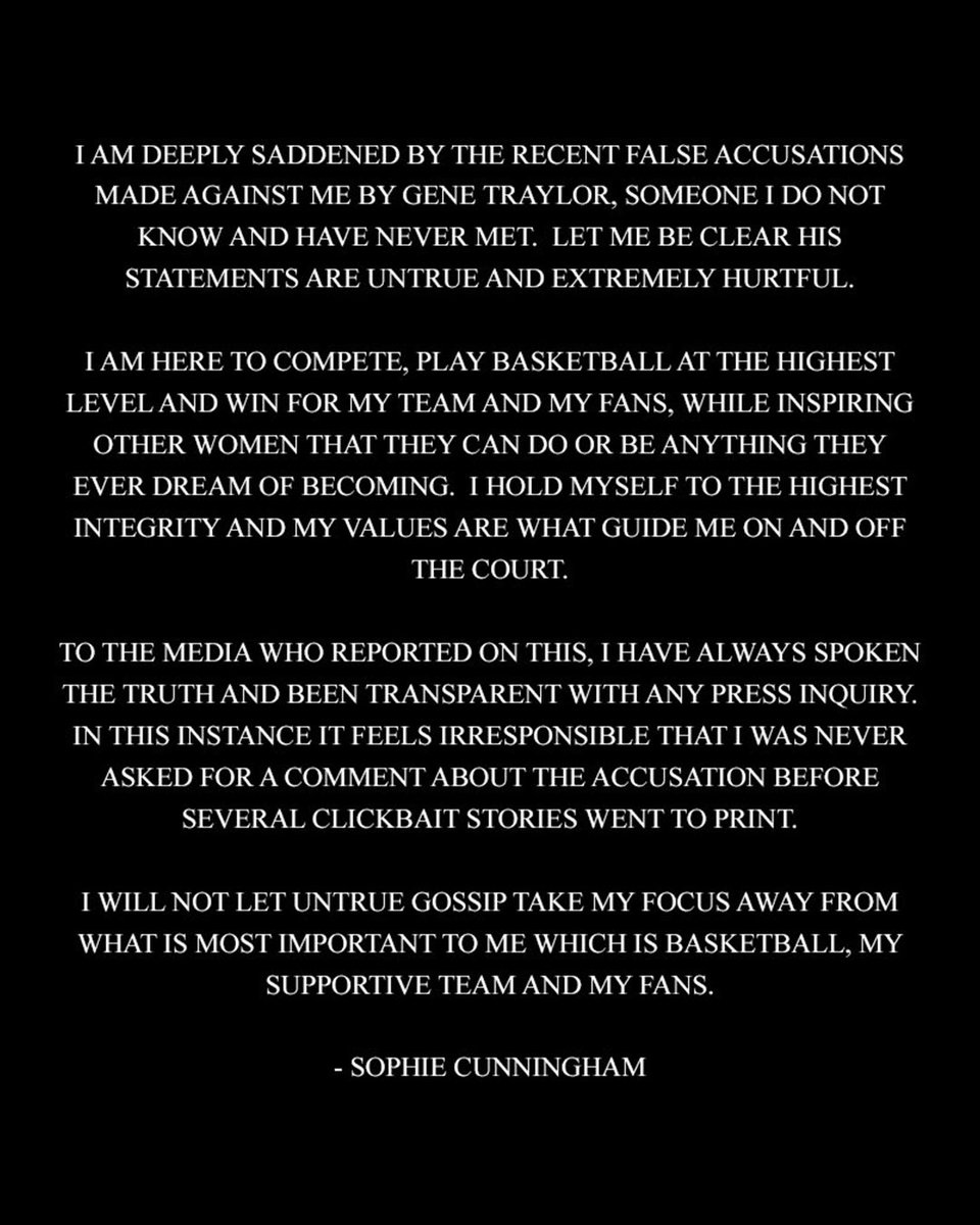 WomensHoops_USA's tweet image. Sophie Cunningham released a statement denying recent allegations that she was having an affair with Phoenix Suns and Mercury CEO Josh Bartelstein.