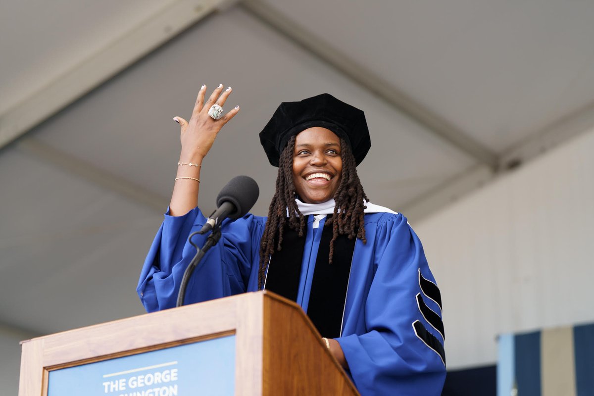 WNBA superstar and GW basketball legend Jonquel Jones, B.A. ’19 headlined a joyous Commencement celebration. She encouraged graduates to trust their gut and balance hard work with the “pure joy” of life.

Read more about this year’s ceremony ⬇️
gwtoday.gwu.edu/your-gut-doesn…