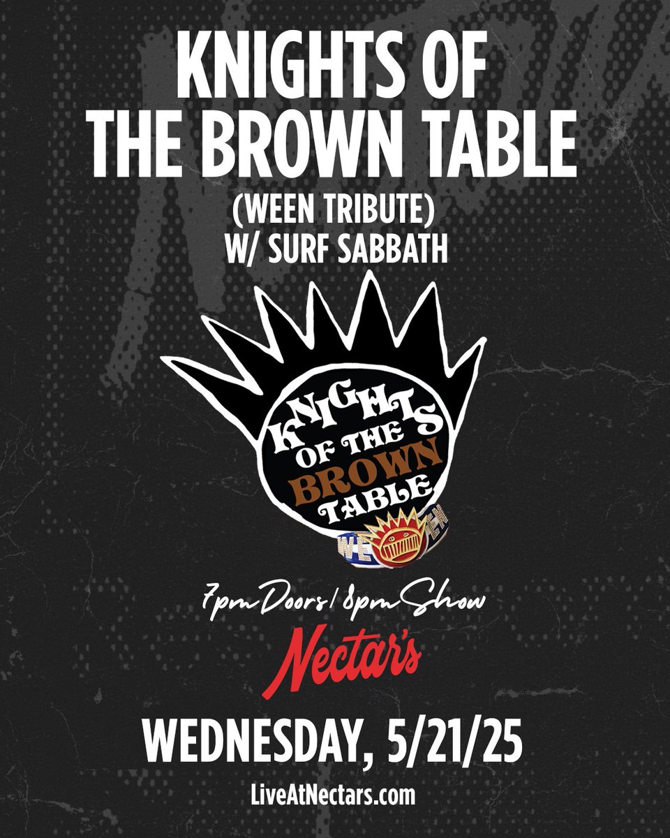 TONIGHT! Get ready to Ween-out w/ Knights of the Brown Table and special guest Surf Sabbath rockin’ Nectar’s with some of the sickest tributes you’ve heard in a long time. Get those tix!

🎟: bit.ly/4dc16mm