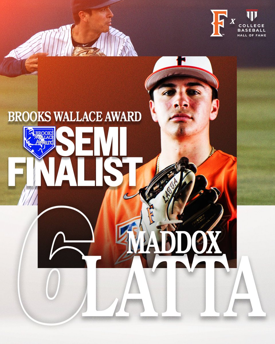 Titans Baseball (@fullertonbsb) on Twitter photo Maddox Latta has been named a Brooks Wallace Award Semifinalist!
#TusksUp | @collegediamonds x <a href="/BWAward/">Brooks Wallace Award</a> Maddox Latta has been named a Brooks Wallace Award Semifinalist!
#TusksUp | @collegediamonds x <a href="/BWAward/">Brooks Wallace Award</a>