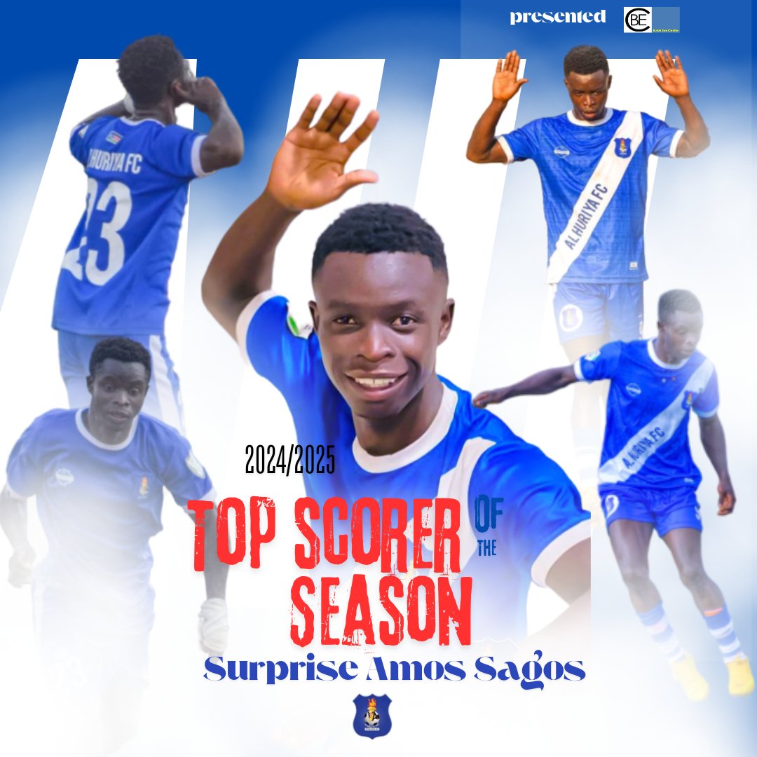 AlHuriya's tweet photo. Al Huriya FC Top Goal Scorer of the Season
@surprisesagos (Surprise Amos Sagos)
#SouthSudanfootball
#Seconddivision
#JLFA
#longlivealhuriya
#flames
#champions
#JLFA25
#AHJ https://t.co/5W37iKPVNz