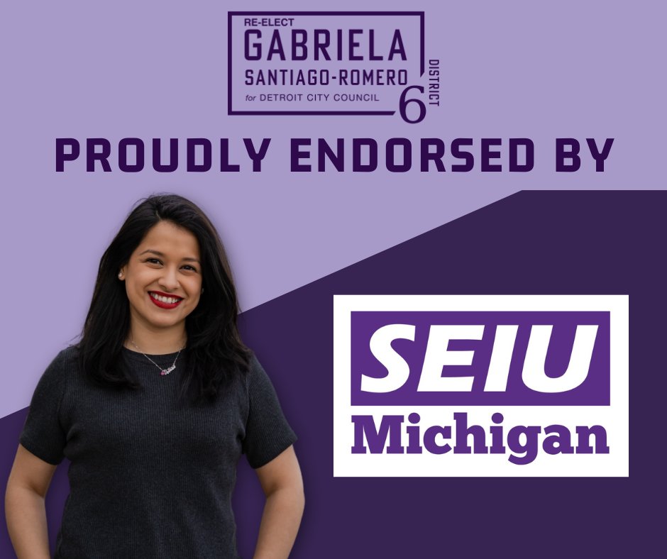 gabysantiromero's tweet image. I’m proud to announce that our campaign has been endorsed by @MichiganSeiu! I understand that this endorsement does not come lightly. SEIU members work hard every day to keep Michigan safe, healthy and thriving, and I’m excited to continue to support their work