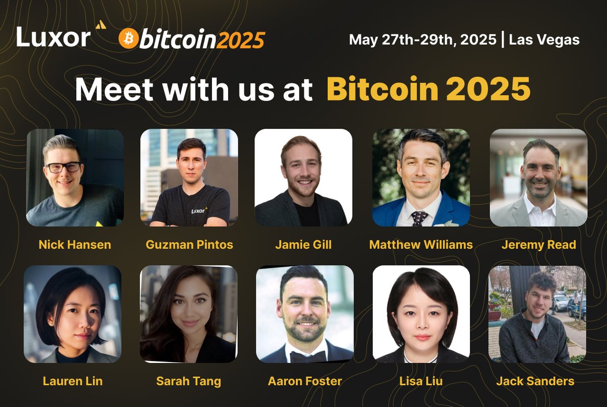 📣 LUXOR AT #BITCOIN2025

Visit Booth #3236 next week to: 
🧠 Meet our mining experts 
🔍 Explore our latest innovations 
🎁 WIN an Avalon Nano 3 by guessing the hashprice! + 
First two Hashrate Index Silver subscribers
👕Get exclusive Luxor swag!