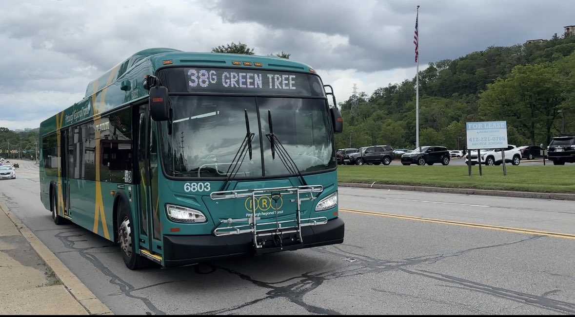 giomontagnino's tweet photo. New @PGHtransit  bus 6803 spotted in Collier Twp. This is on the 38G - Green Tree Char Valley Shopping Center. That route could be cut if PA legislature does not pass a transit budget by June 30. #SaveOurService @TransitPa https://t.co/R23siHikUp