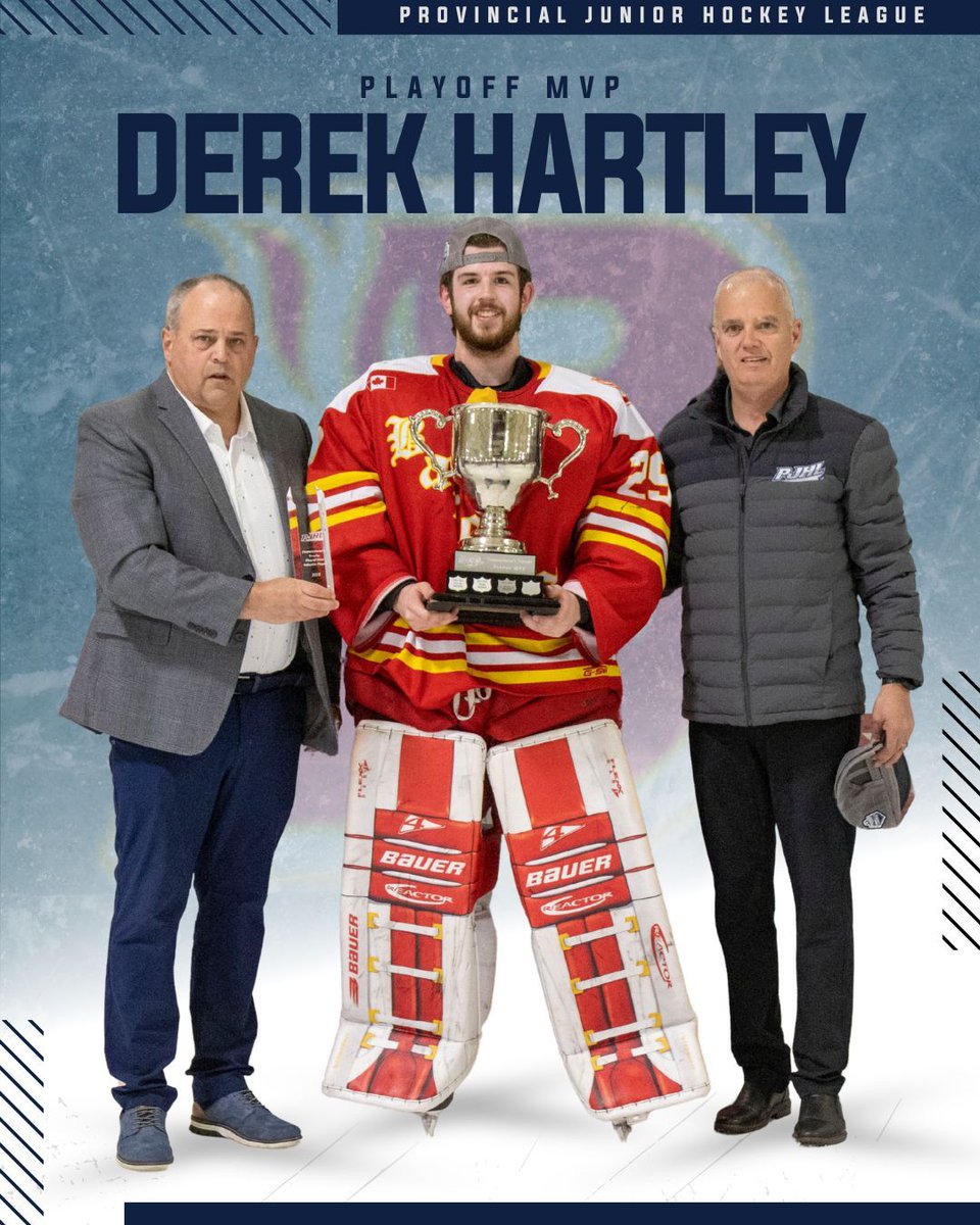 WE HAVE OUR PLAYOFF MVP. 👏

Congratulations to Derek Harley of the @hanoverbarons on being crowned MVP for the Schmalz Cup Playoffs.

Hartley played 27 games this postseason, marking a record of 22-3-0-2 and a 0.926 SV%.