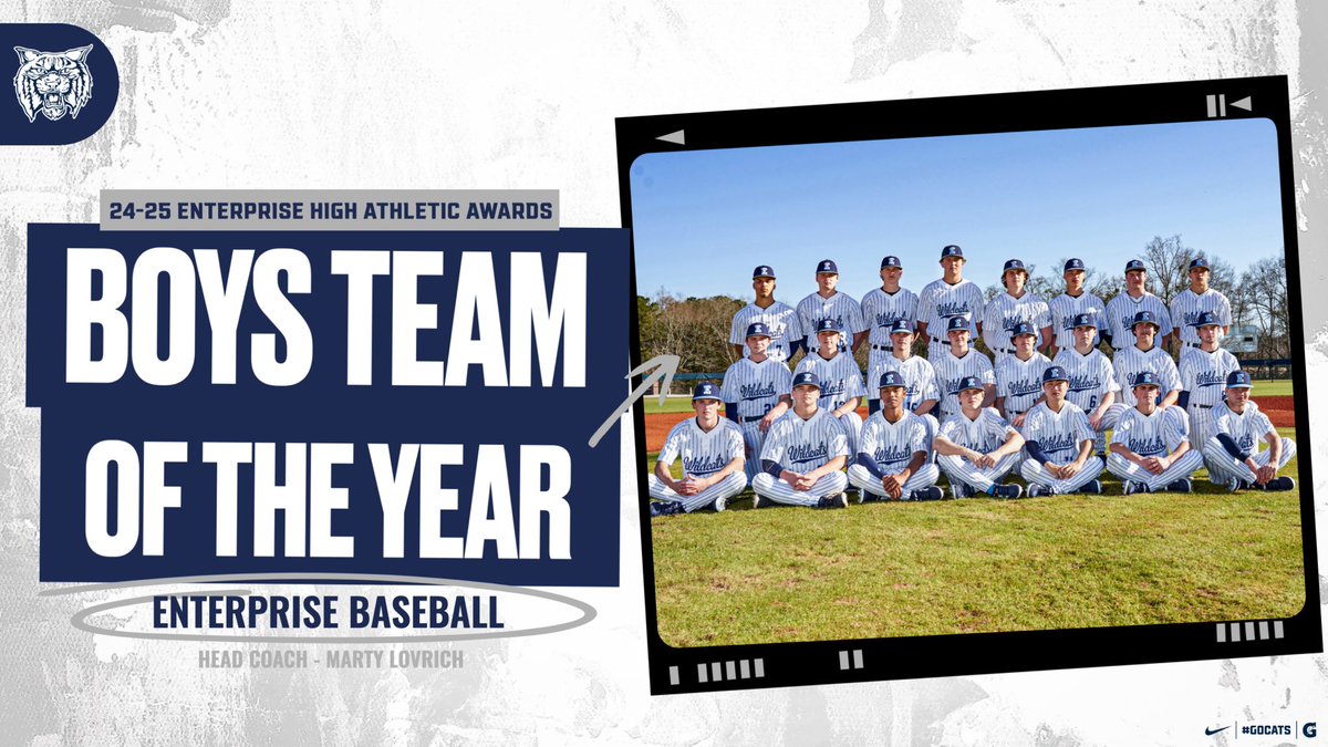 Congratulations to the Enterprise Wildcats Baseball Team on being named 2024-2025 EHS Athletics Boys Team of the Year!

Athletes were nominated and voted on by coaches for the 24-25 School Year!

| #GoCats